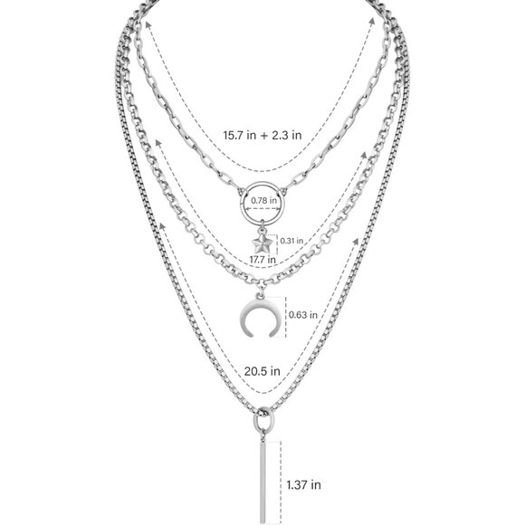 Layered Crescent Moon Star Choker Necklace Goth Punk Jewelry for Women - Picture 5 of 7